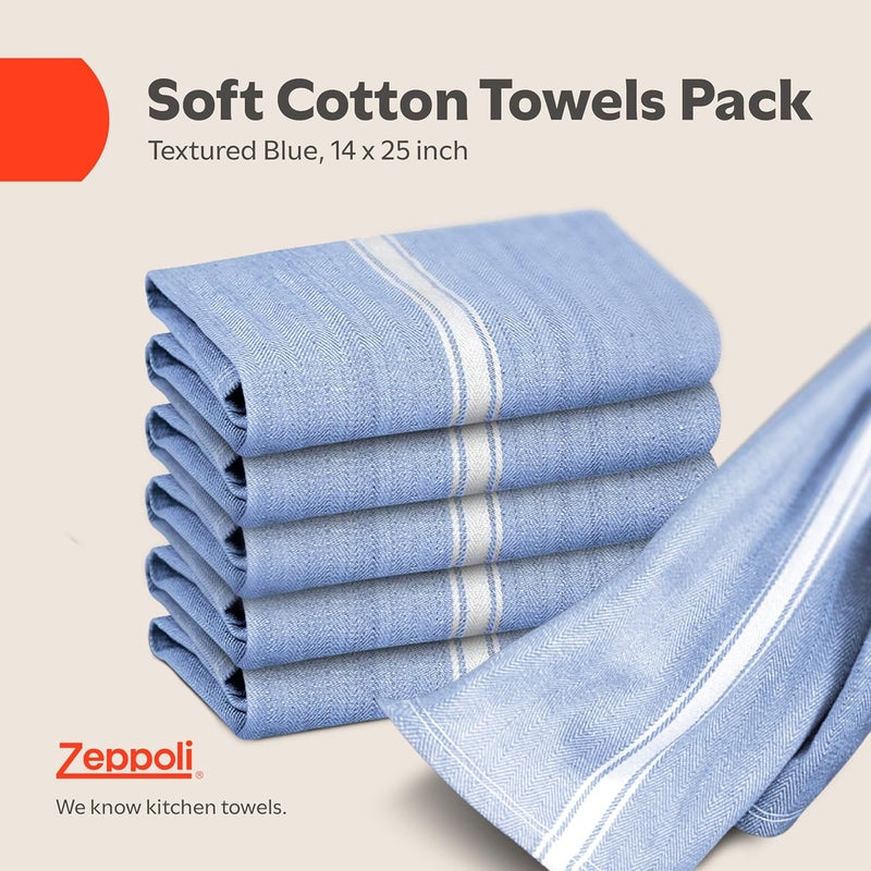Zeppoli Classic Dish Towels - 15 Pack - 14" by 25" - 100% Cotton Kitchen Towels - Reusable Bulk Cleaning Cloths - Blue Hand Towels - Super Absorbent - Machine Washable - Image 2