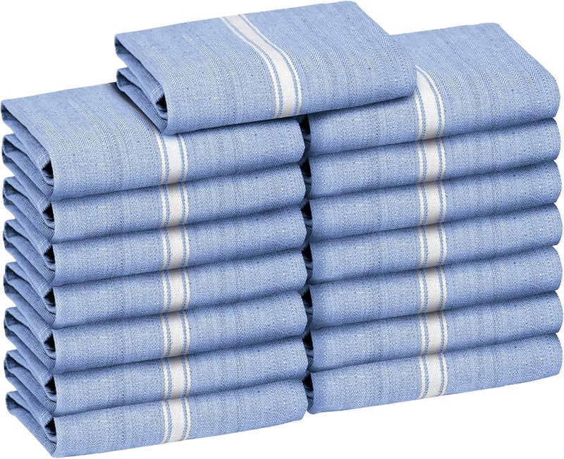 Zeppoli Classic Dish Towels - 15 Pack - 14" by 25" - 100% Cotton Kitchen Towels - Reusable Bulk Cleaning Cloths - Blue Hand Towels - Super Absorbent - Machine Washable - Image 1