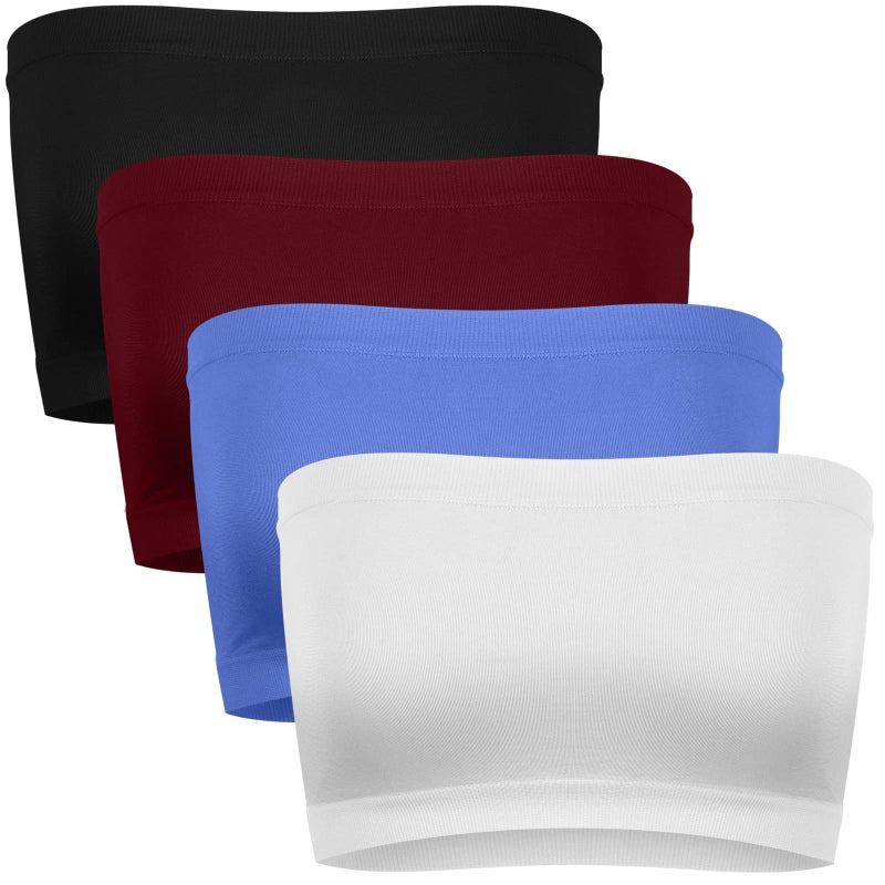 Cooraby Cooraby 4 Pack Women Tube Tops Summer Non-Padded Seamless Bra, 4 Colors  - Image 1