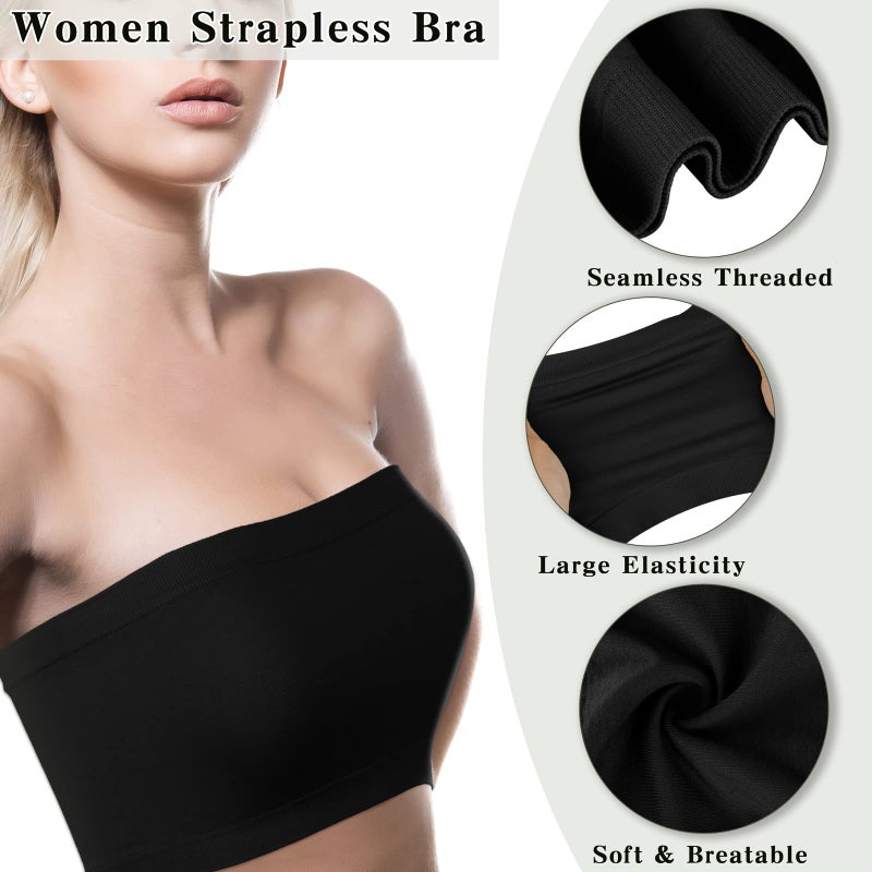 Cooraby Cooraby 4 Pack Women Tube Tops Summer Non-Padded Seamless Bra, 4 Colors  - Image 3