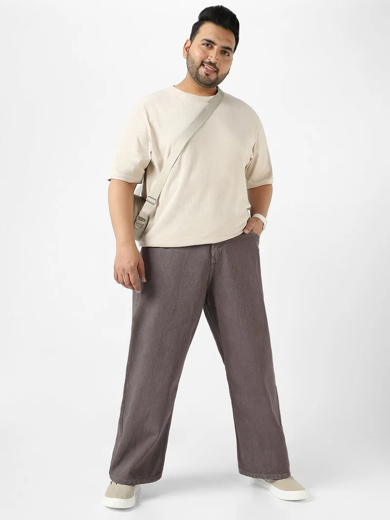 Urbano Fashion  Urbano Plus Men's Light Chocolate Loose Fit Washed Jeans Non-Stretchable  | Best Price UAE