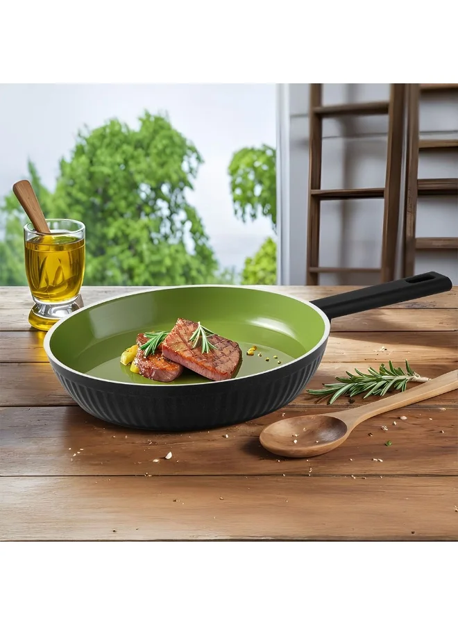 DANUBE HOME Lines Fry Pan Black 28 CM Titanium Teflon Coating PFOA Free – Non-Stick Cooking Pan for Home, Kitchen, Gas & Electric Stove – Durable, Scratch-Resistant, Easy Clean Frying Pan