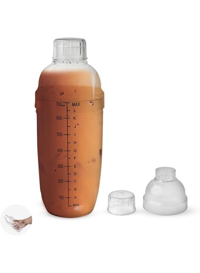 Coffee Transparent Shaker 700ml with Built In Strainer Drink Mixer with Scale Thickened Hand Shaker Cup Professional Mixing Tool