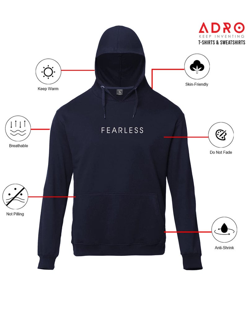 ADRO Fearless Printed Hoodie/Sweatshirt for Men (H22-M-FRL-NB_Navy_M) - Image 3