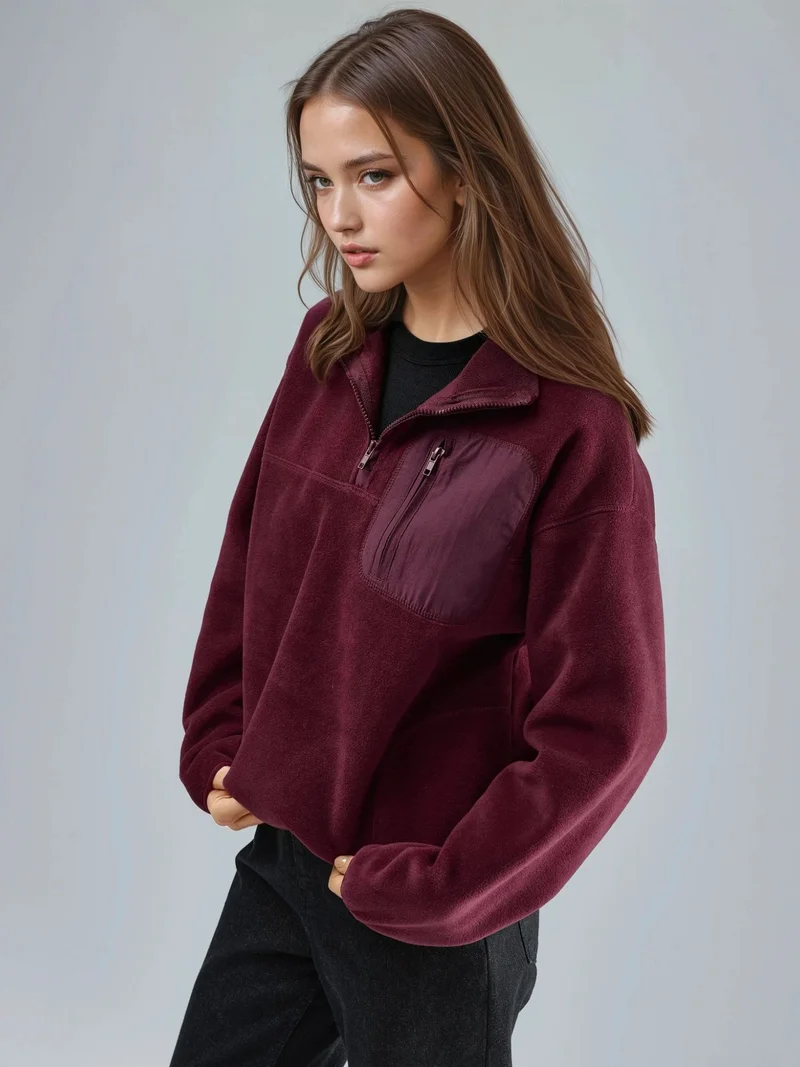 Busem BUSEM Zipper Collar Plush Knit Sweatshirt with Pocket