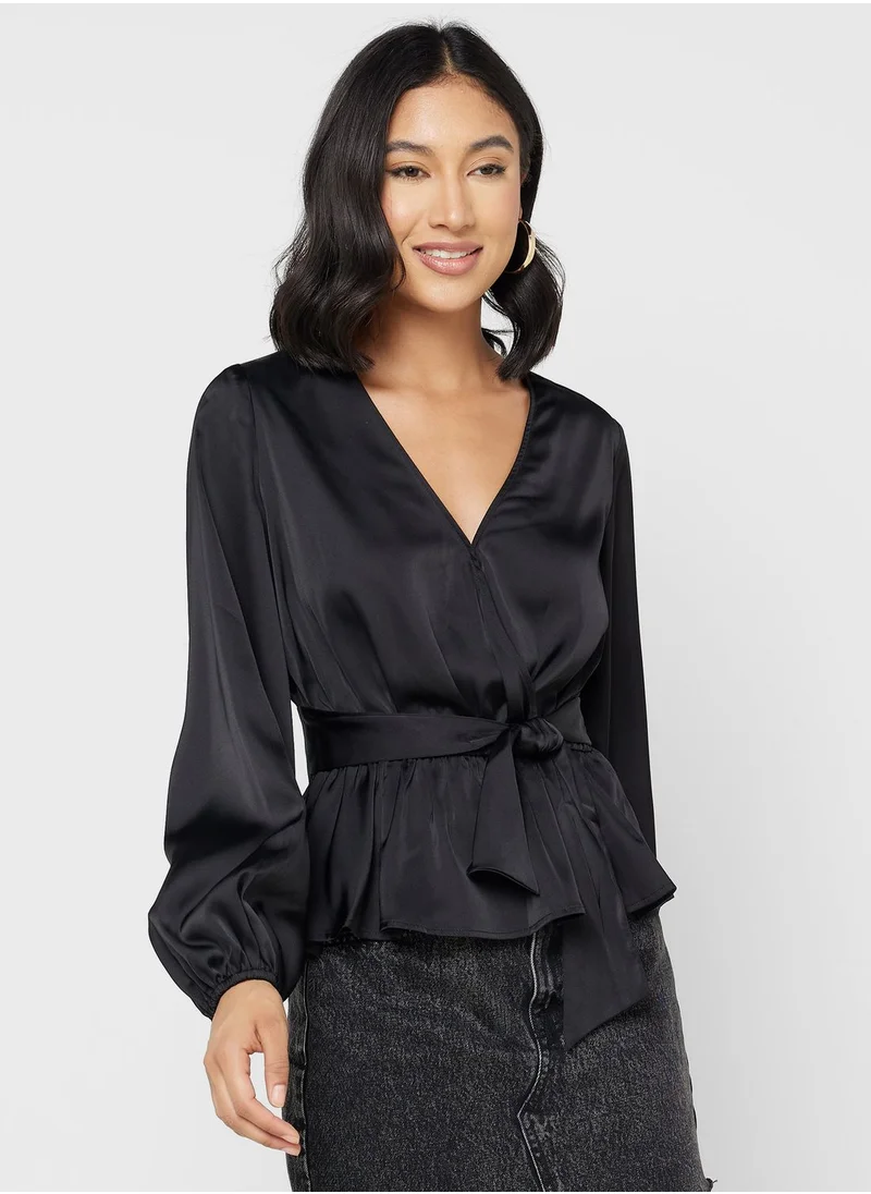 GUESS Surplice Neck Tie Detail Top