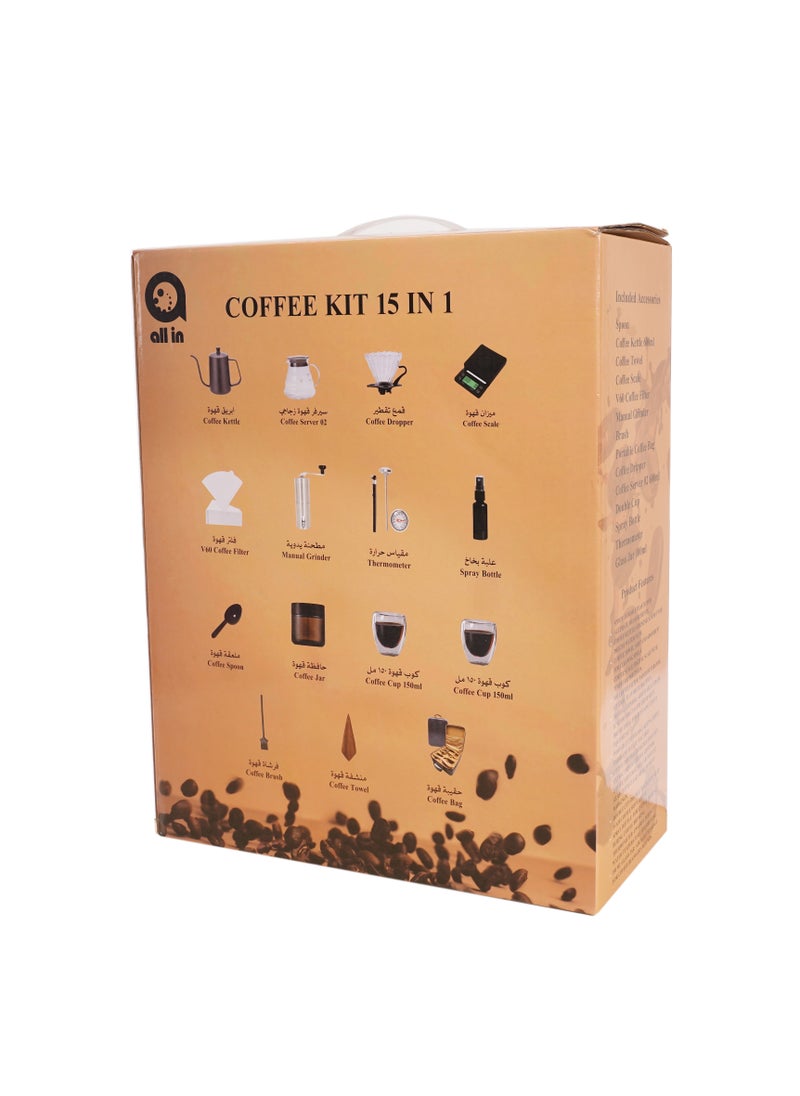 V60 15-piece distilling tool set with coffee bag