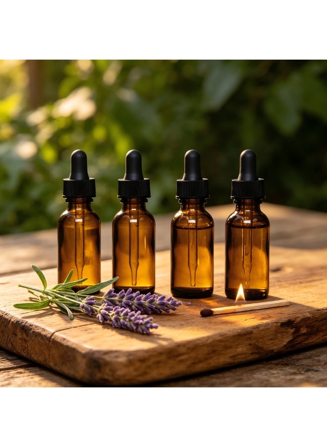 HPMY Amber Glass Bottles with Eye Droppers (1 oz, 4 pk) for Essential Oils, Colognes & Perfumes (Blank Labels Included) - Image 4