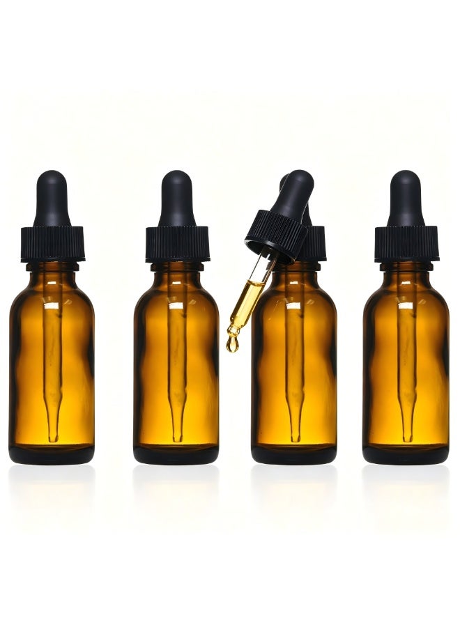 HPMY Amber Glass Bottles with Eye Droppers (1 oz, 4 pk) for Essential Oils, Colognes & Perfumes (Blank Labels Included) - Image 1
