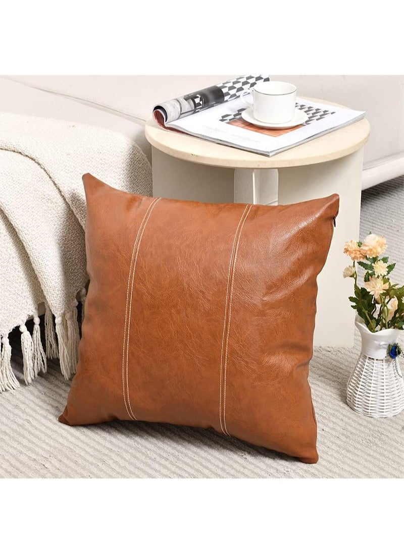 Apustim PU Leather Throw Pillow Cover, Set of 2 Modern Leather Decorative Pillow Cover for Home Decoration Bedroom Living Room Sofa Bed Sofa (45*45cm, Dark Brown)  - Image 2