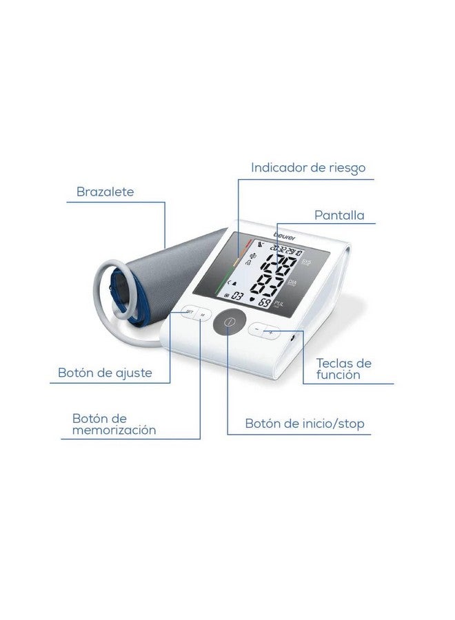 Bm28 Blood Pressure Monitor With Adaptor Comes With Advance Features, Adjustable Cuff,Risk Indicator,Large Lcd Display(White)
