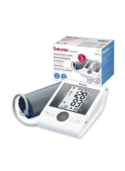 Bm28 Blood Pressure Monitor With Adaptor Comes With Advance Features, Adjustable Cuff,Risk Indicator,Large Lcd Display(White)
