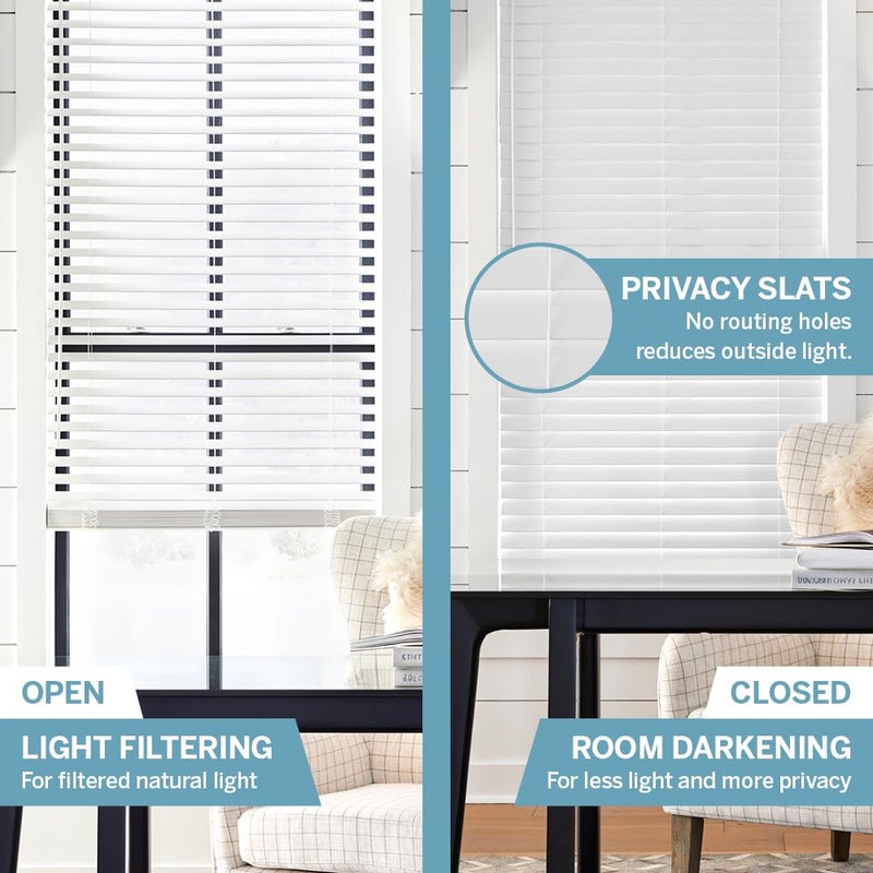 LEVOLOR Basics Cordless Light Filtering Faux Wood Blinds, 2â€ Blinds for Windows, Timeless Look, Fits up to 35â€ Width and 64â€ Length, Home Solution for Any Space or Room - Image 3