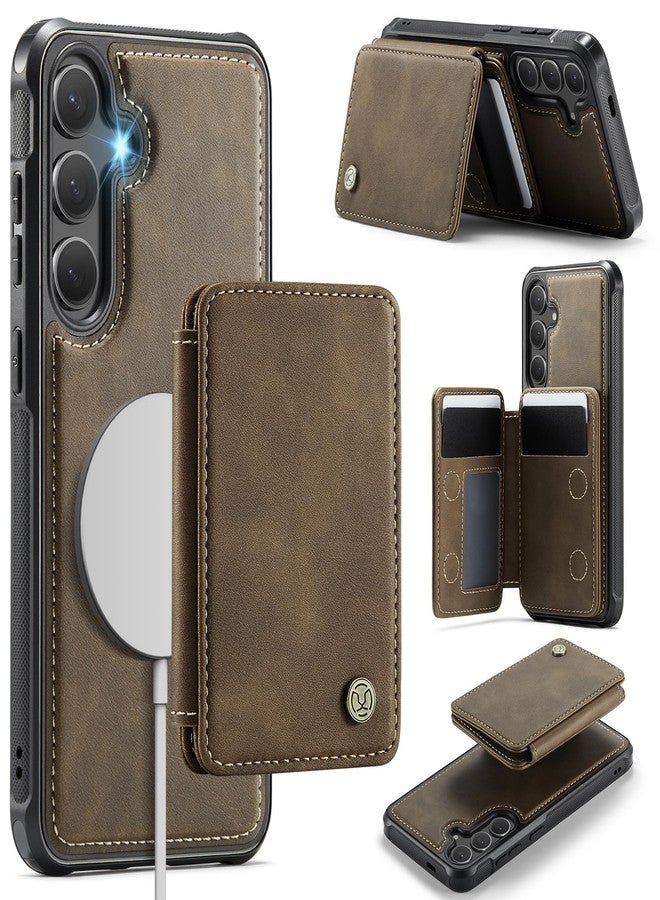 Usroom Compatible with Magsafe Wireless Charing for Samsung Galaxy S25 Wallet Case, RFID Blocking Card Holder Magnetic 2 in 1 Detachable Wallet Kickstand Case, Brown - Image 1