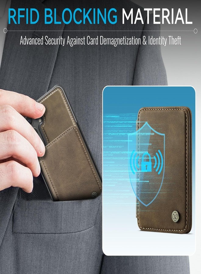 Usroom Compatible with Magsafe Wireless Charing for Samsung Galaxy S25 Wallet Case, RFID Blocking Card Holder Magnetic 2 in 1 Detachable Wallet Kickstand Case, Brown - Image 3