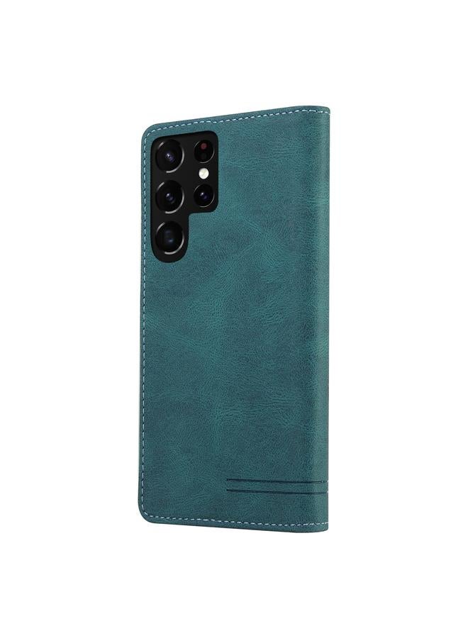 S-TOP Case For Samsung Galaxy S22 Ultra 5G Skin Feel Anti-theft Brush Horizontal Flip Leather Case with Holder - Image 3