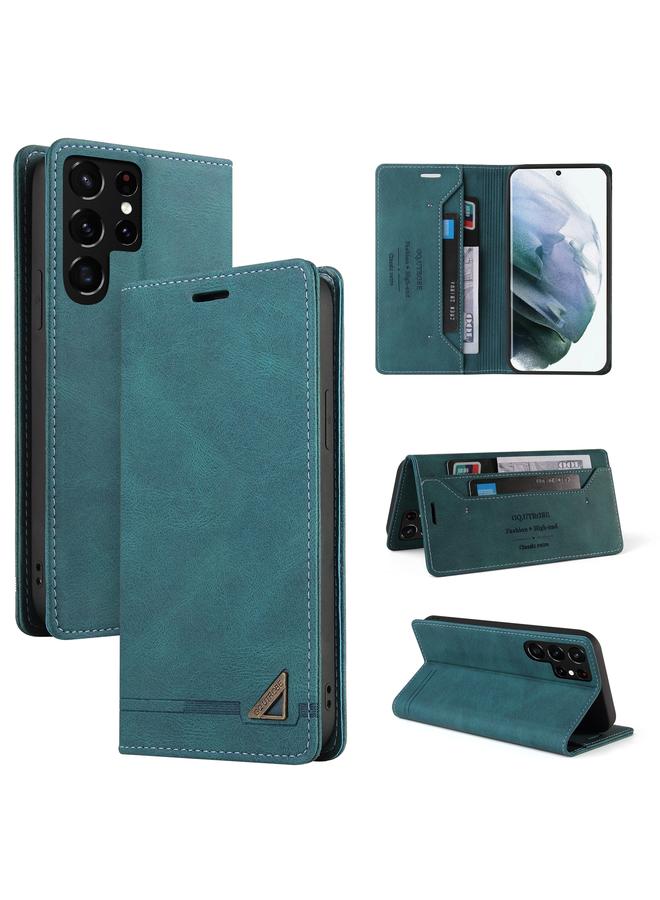 S-TOP Case For Samsung Galaxy S22 Ultra 5G Skin Feel Anti-theft Brush Horizontal Flip Leather Case with Holder - Image 1