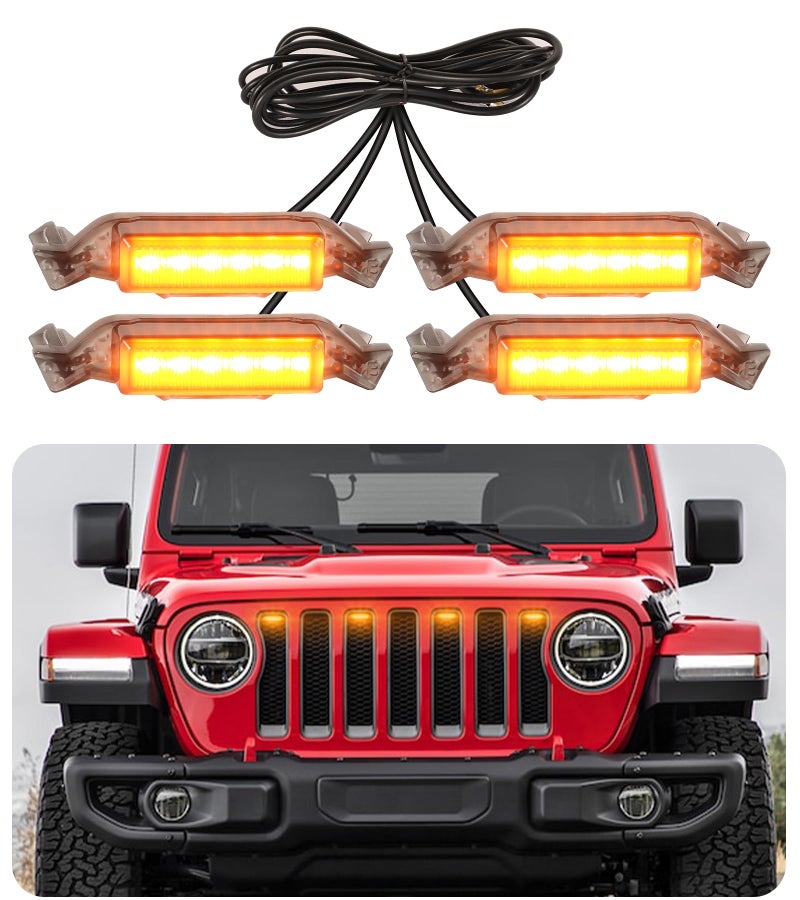SDPVorn Grill Lights for Jeep Wrangler JL JLU Front Bumper Grille LED Running Marker Lamp Accessories (Amber, 2018-2023) - Image 1