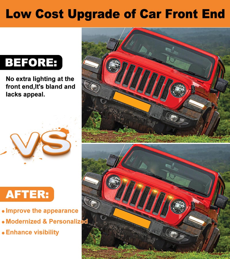 SDPVorn Grill Lights for Jeep Wrangler JL JLU Front Bumper Grille LED Running Marker Lamp Accessories (Amber, 2018-2023) - Image 5