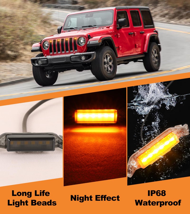 SDPVorn Grill Lights for Jeep Wrangler JL JLU Front Bumper Grille LED Running Marker Lamp Accessories (Amber, 2018-2023) - Image 4
