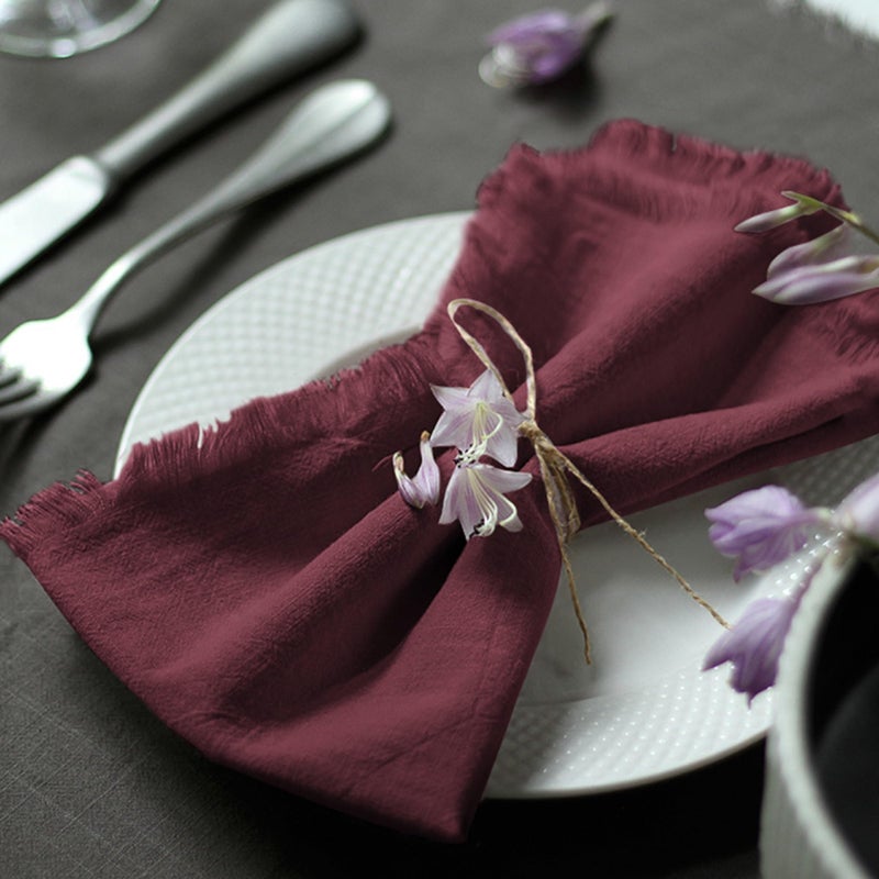 Ayuzawa Handmade Cloth Napkins 100 Cotton Napkins with FringeDelicate Handmade Cloth Napkins for Dinners Parties Weddings and More18 x 18 Inch Set of 6  Burgundy
