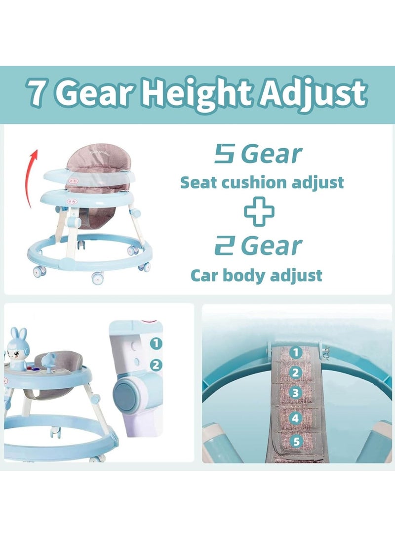 MIXDE Baby Walker with Wheels, Foldable Baby Walker Adjustable Height with Push Handle and Removable Footrest, Baby Activity Center with Music Toys Tray Brake Dining Chair for Boys Girls 6-18 Month - Image 5