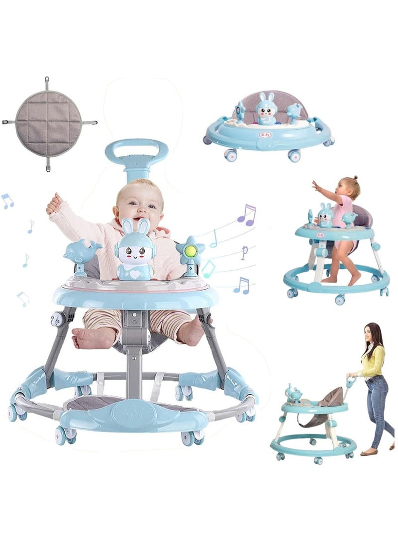 MIXDE Baby Walker with Wheels, Foldable Baby Walker Adjustable Height with Push Handle and Removable Footrest, Baby Activity Center with Music Toys Tray Brake Dining Chair for Boys Girls 6-18 Month - Image 1