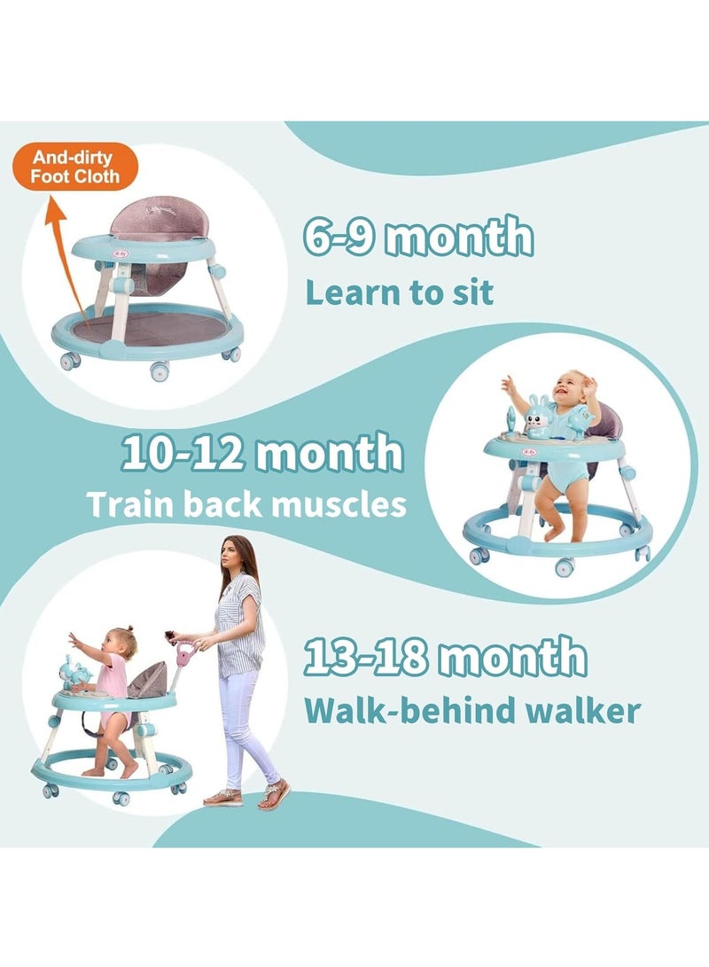 MIXDE Baby Walker with Wheels, Foldable Baby Walker Adjustable Height with Push Handle and Removable Footrest, Baby Activity Center with Music Toys Tray Brake Dining Chair for Boys Girls 6-18 Month - Image 3