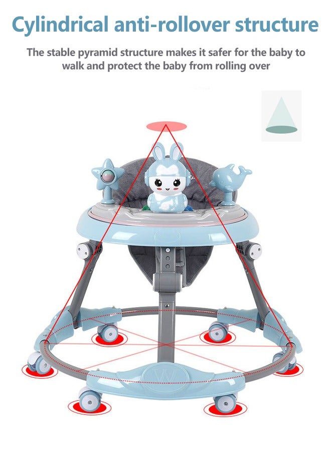 MIXDE Baby Walker with Wheels, Foldable Baby Walker Adjustable Height with Push Handle and Removable Footrest, Baby Activity Center with Music Toys Tray Brake Dining Chair for Boys Girls 6-18 Month - Image 2