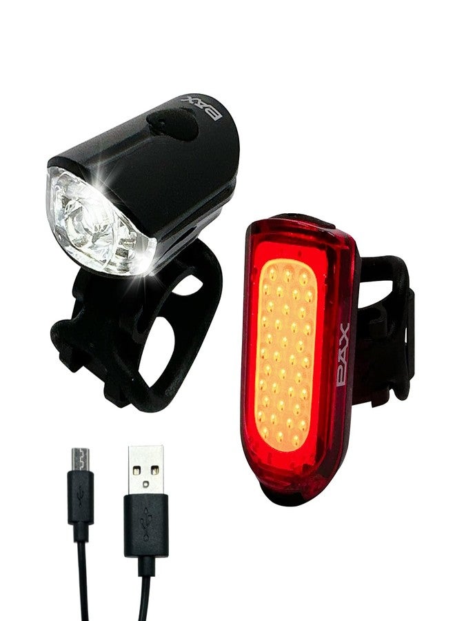PAX Rechargeable USB Safety Bike Light Set, Bicycle Front Light and Rear, IPX4 Waterproof Standard, Multi Light Mode, Lightweight for Mountain or Road Bike - Image 1