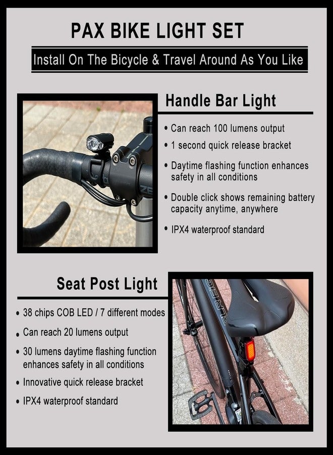 PAX Rechargeable USB Safety Bike Light Set, Bicycle Front Light and Rear, IPX4 Waterproof Standard, Multi Light Mode, Lightweight for Mountain or Road Bike - Image 5