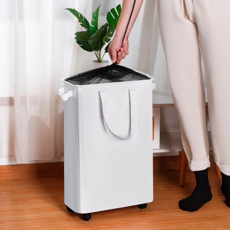 efluky Slim Laundry Hamper with Wheels, Rolling Laundry Basket for Clothes, Small Laundry Basket for Bedroom, Dorm and Laundry Room, 60L (12.7 Gallons) White - Image 5