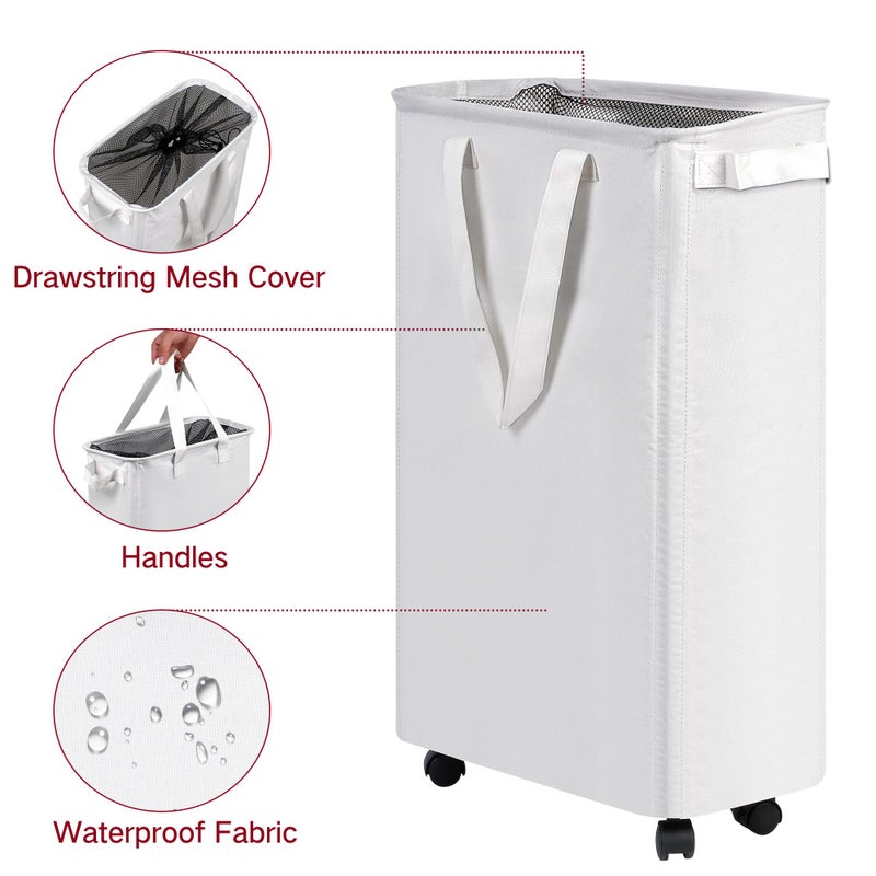 efluky Slim Laundry Hamper with Wheels, Rolling Laundry Basket for Clothes, Small Laundry Basket for Bedroom, Dorm and Laundry Room, 60L (12.7 Gallons) White - Image 3