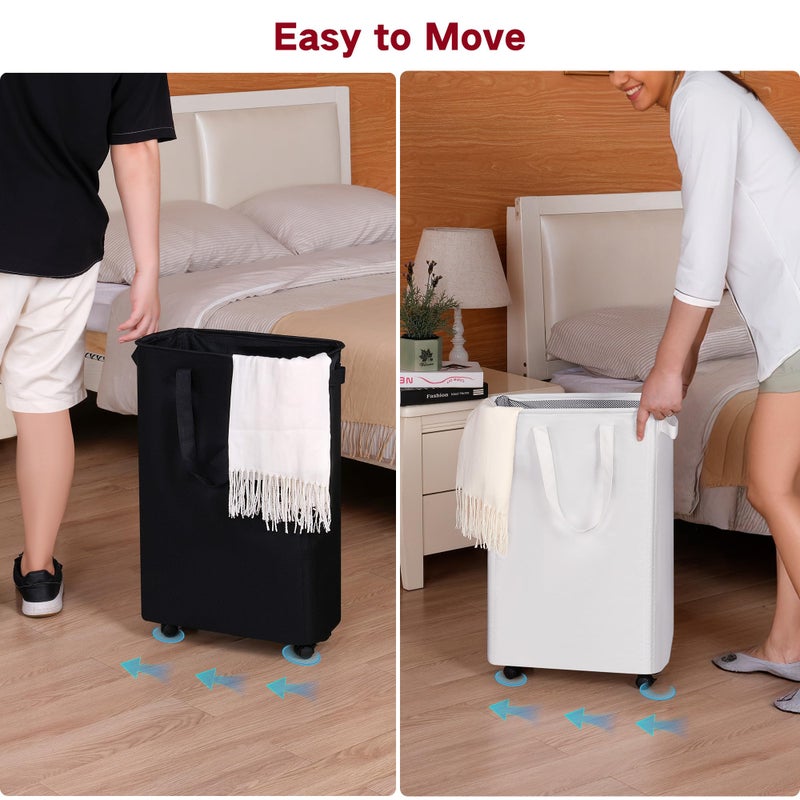 efluky Slim Laundry Hamper with Wheels, Rolling Laundry Basket for Clothes, Small Laundry Basket for Bedroom, Dorm and Laundry Room, 60L (12.7 Gallons) White - Image 2