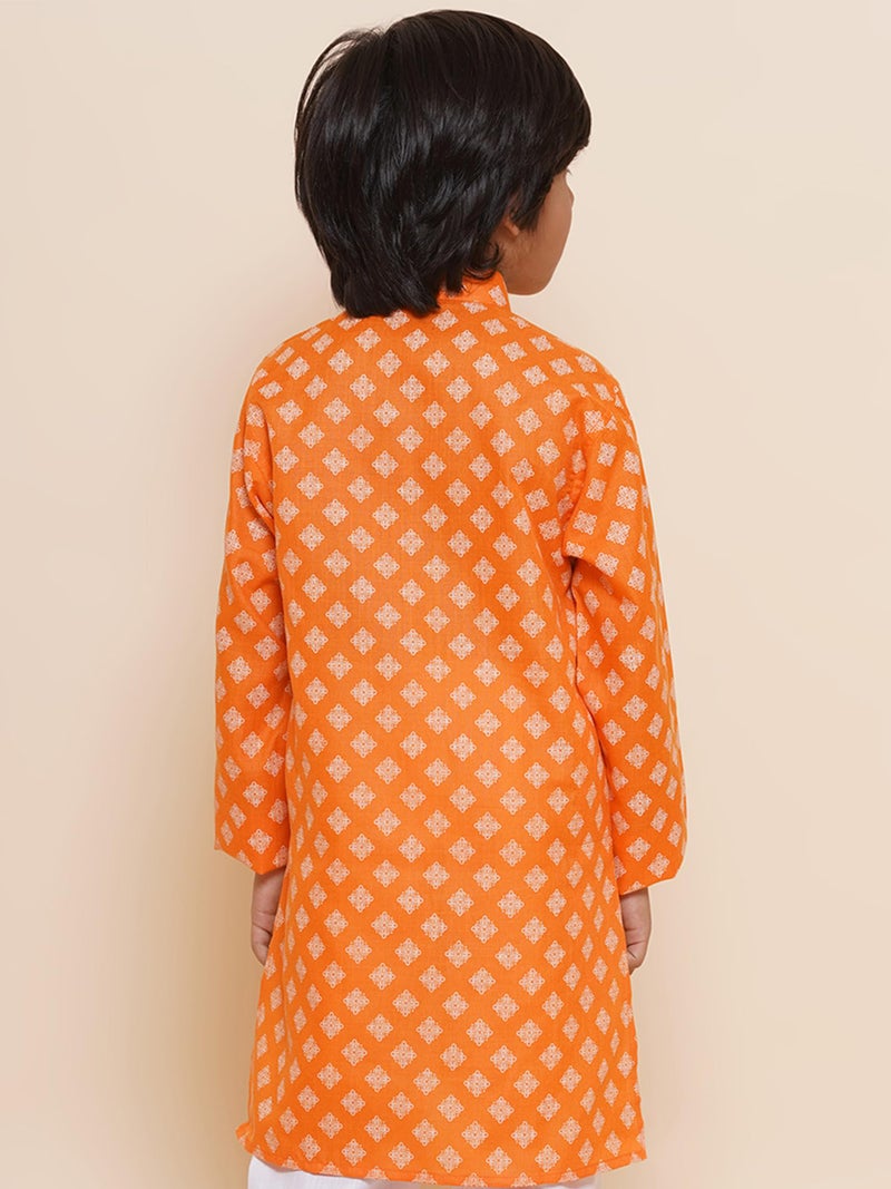 AJ DEZINES Kids Ethnic Wear Cotton Printed Orange Kurta for Boys (Only Kurta) (DUP_KURTA-K-3046-ORANGE-9) - Image 2
