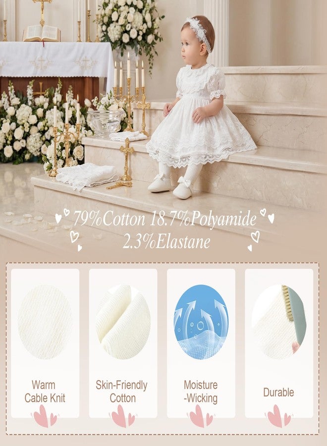 زاندو جوارب أطفال زاندو محبوكة بنمط كابل للبنات، مصنوعة من القطن، ضيقة للأطفال الصغار، مرنة، جوارب طويلة بدون خياطة، جوارب سميكة ودافئة للعب الداخلي والزحف والمشي والتعميد وأعياد الميلاد الشتوية، لون أسود، مقاس 1-2 - Image 5