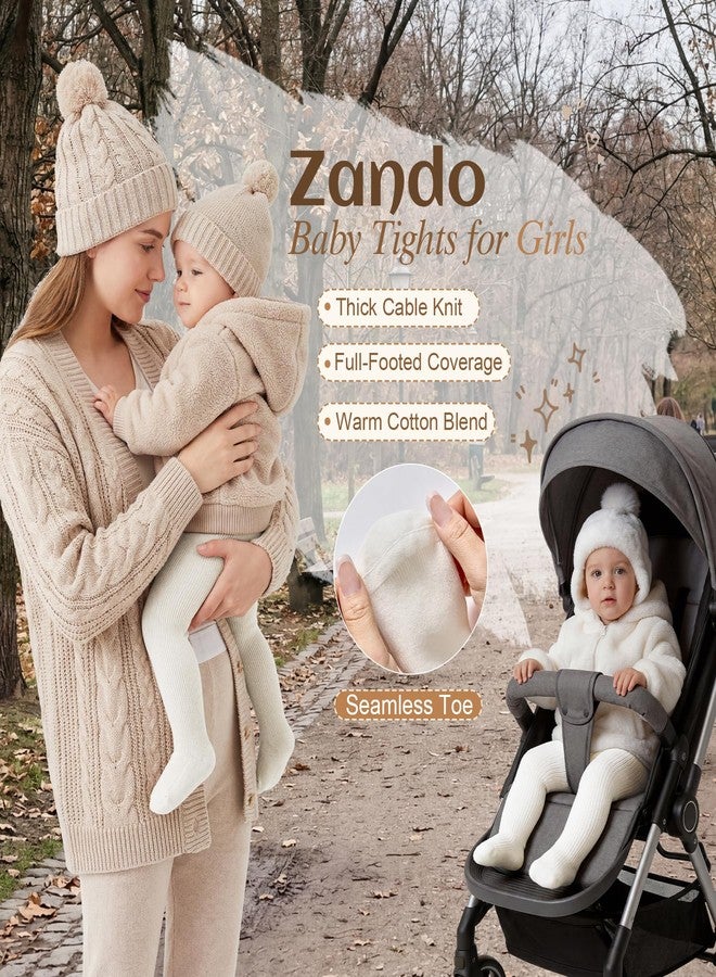 زاندو جوارب أطفال زاندو محبوكة بنمط كابل للبنات، مصنوعة من القطن، ضيقة للأطفال الصغار، مرنة، جوارب طويلة بدون خياطة، جوارب سميكة ودافئة للعب الداخلي والزحف والمشي والتعميد وأعياد الميلاد الشتوية، لون أسود، مقاس 1-2 - Image 2