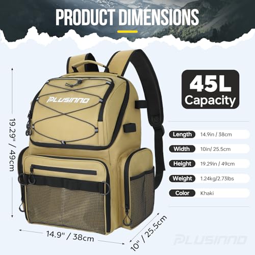 PLUSINNO Fishing Backpack with Rod Holders & Cooler, 45L Large Water-resistant Fishing Tackle Bag,Fishing Tackle Backpack Store Fishing Gear For Camping, Hiking, Fishing Gifts for Men Father - Image 2
