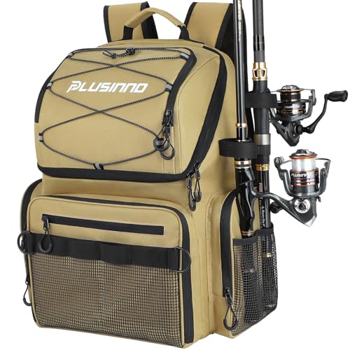 PLUSINNO Fishing Backpack with Rod Holders & Cooler, 45L Large Water-resistant Fishing Tackle Bag,Fishing Tackle Backpack Store Fishing Gear For Camping, Hiking, Fishing Gifts for Men Father - Image 1