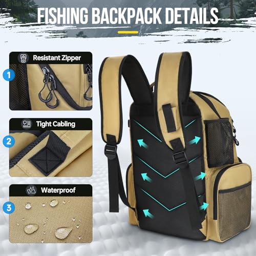 PLUSINNO Fishing Backpack with Rod Holders & Cooler, 45L Large Water-resistant Fishing Tackle Bag,Fishing Tackle Backpack Store Fishing Gear For Camping, Hiking, Fishing Gifts for Men Father - Image 5