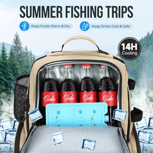 PLUSINNO Fishing Backpack with Rod Holders & Cooler, 45L Large Water-resistant Fishing Tackle Bag,Fishing Tackle Backpack Store Fishing Gear For Camping, Hiking, Fishing Gifts for Men Father - Image 4