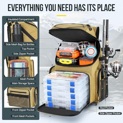 PLUSINNO Fishing Backpack with Rod Holders & Cooler, 45L Large Water-resistant Fishing Tackle Bag,Fishing Tackle Backpack Store Fishing Gear For Camping, Hiking, Fishing Gifts for Men Father - Image 3