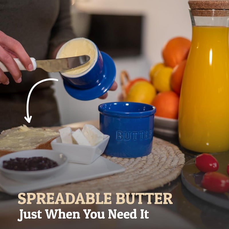Priority Chef PriorityChef Butter Crock with Lid with Water Line, Ceramic French Butter Dish to Leave On Counter, Dark Blue - Image 2