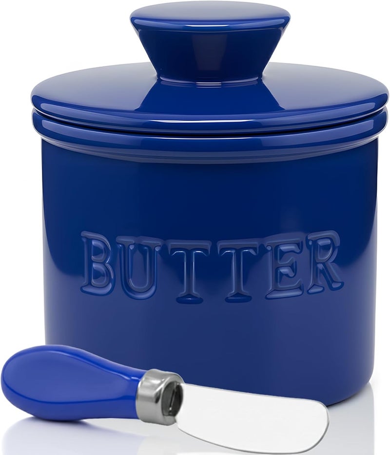 Priority Chef PriorityChef Butter Crock with Lid with Water Line, Ceramic French Butter Dish to Leave On Counter, Dark Blue - Image 4