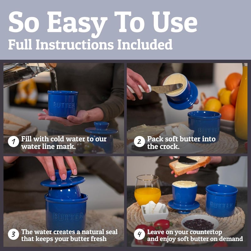 Priority Chef PriorityChef Butter Crock with Lid with Water Line, Ceramic French Butter Dish to Leave On Counter, Dark Blue - Image 3
