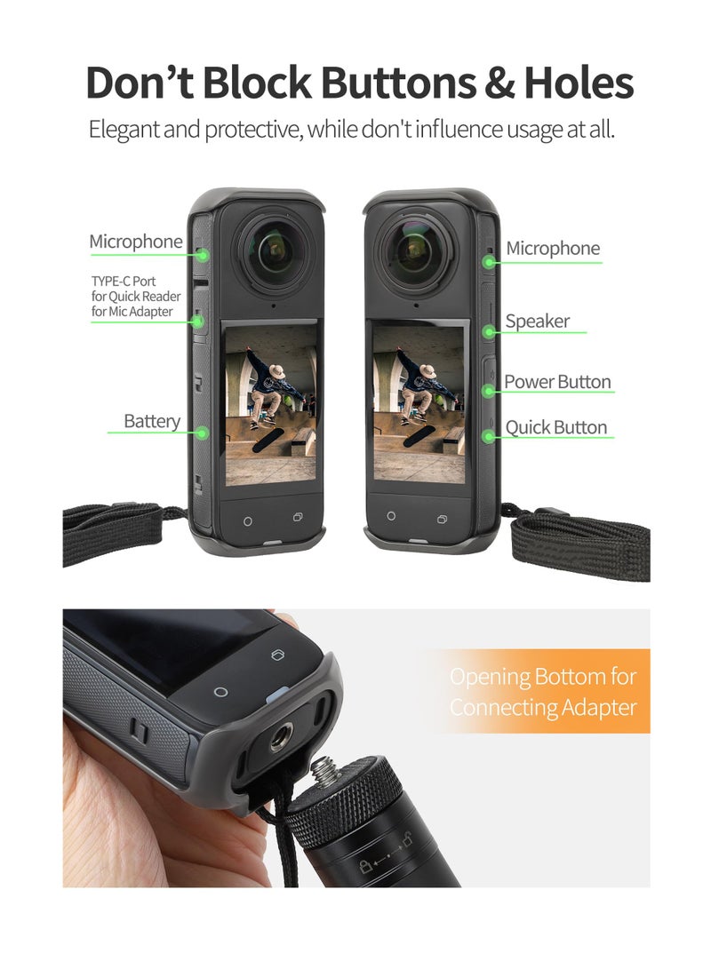 Zikra غطاء كاميرا Insta360 X4، غلاف واقي، حقيبة تخزين للسفر، واقي عدسة لكاميرا Insta360 X4 مع حبل مضاد للسقوط، ملحقات لكاميرا Insta360 X4 الرياضية (أسود) - Image 2