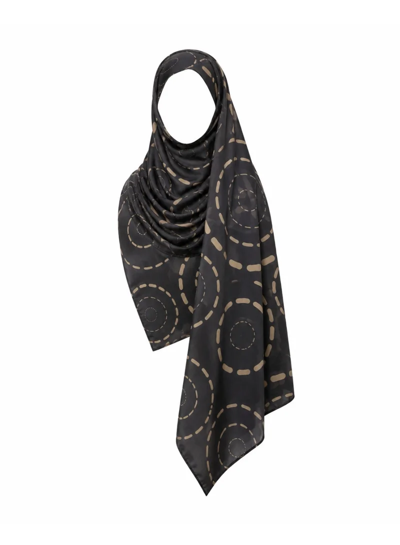 Amnad International  Halo Silk Abaya with Matching Chiffon Hijab, Black Geometric Circle Print, Sizes 52-60 inches for Women | Best Price UAE