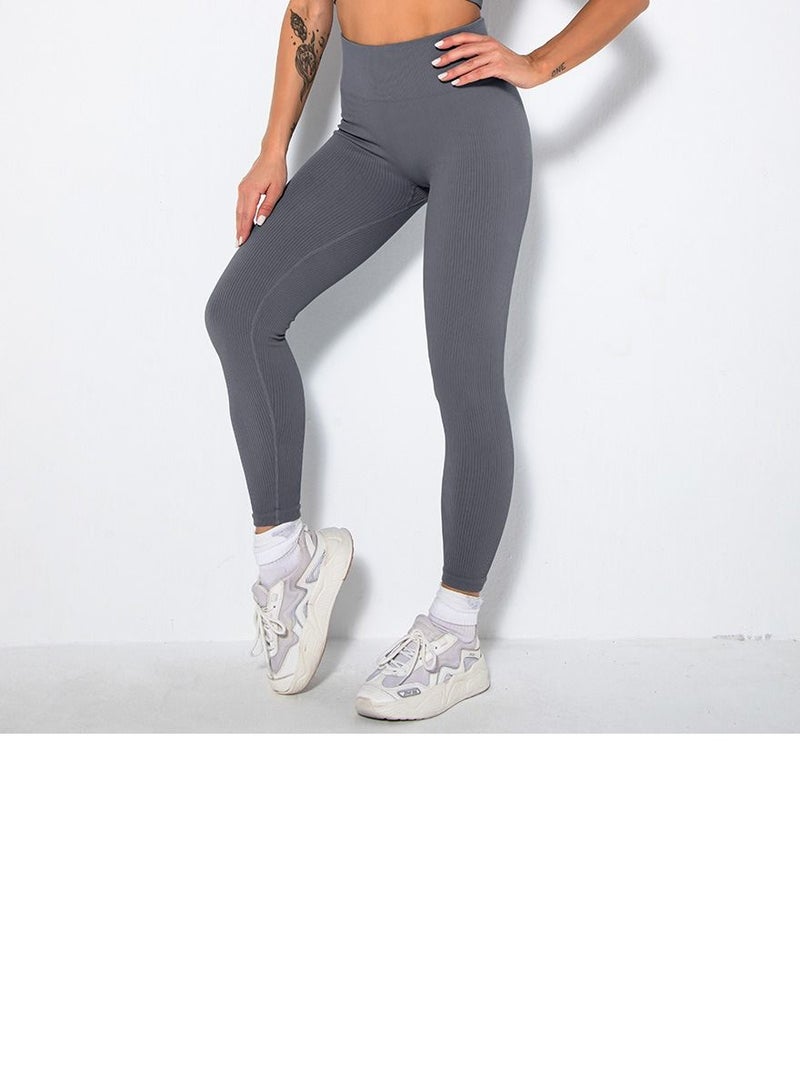 Loquat Solid V-neck Bra Tights Sports Set Grey - Image 3