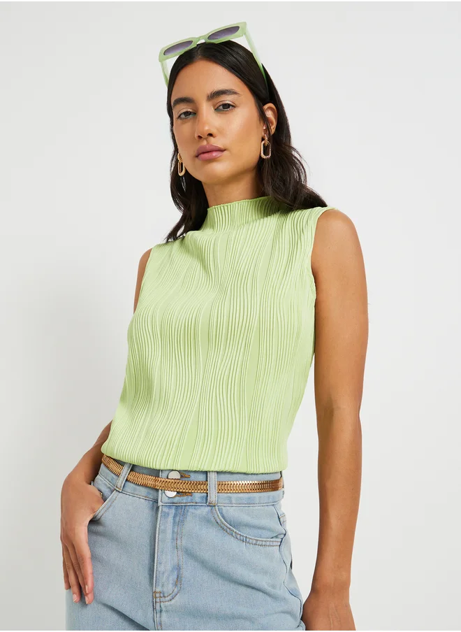 ستايلي Texture Striped Sleeveless Top