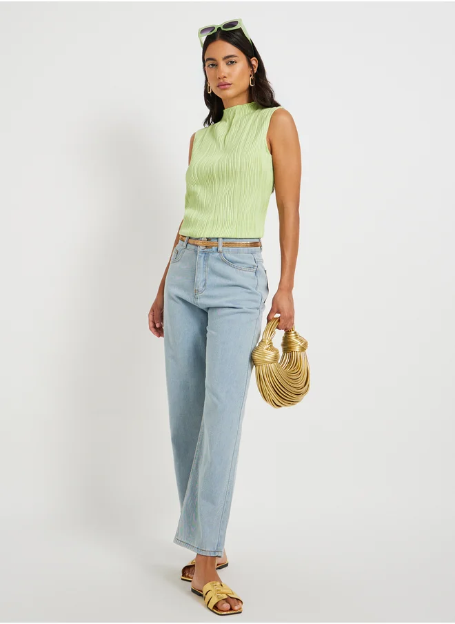 ستايلي Texture Striped Sleeveless Top